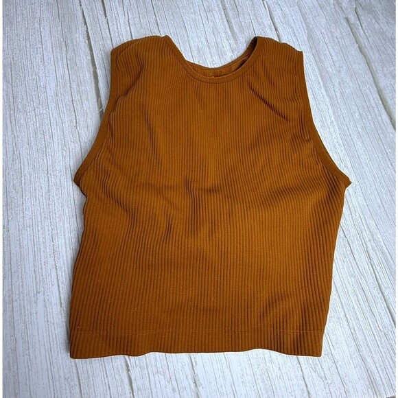 Spiritual Gangster Women's M / L Rust Orange Ribbed Cross Back Sports Crop - Picture 2 of 6